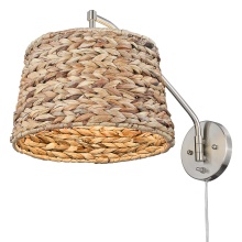 Golden 3694-A1W PW-WSG - Wry Lighting Ryleigh 1-light Swing Arm Wall Lamp in Pewter and Woven Sweet Grass shade